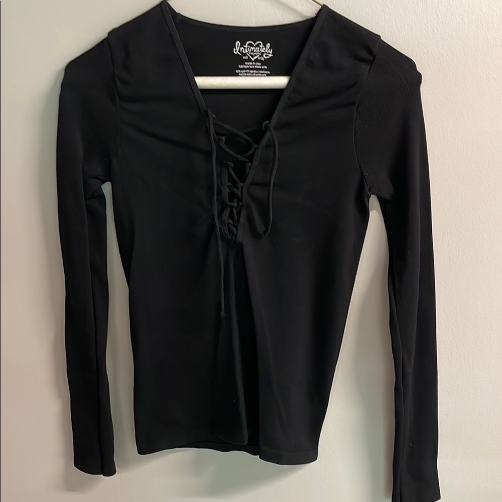 Black Long-Sleeve Lace-Up Top